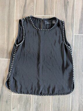 H&M Black Studded Sleeveless Blouse Size 6 Embellished Top Keyhole Back